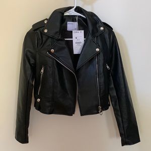 Bershka Black Faux Leather Moto Jacket